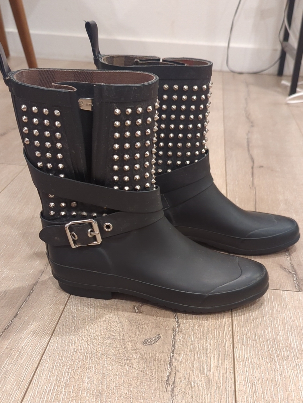 Black Studded Burberry Women's Rain Boots Size 7